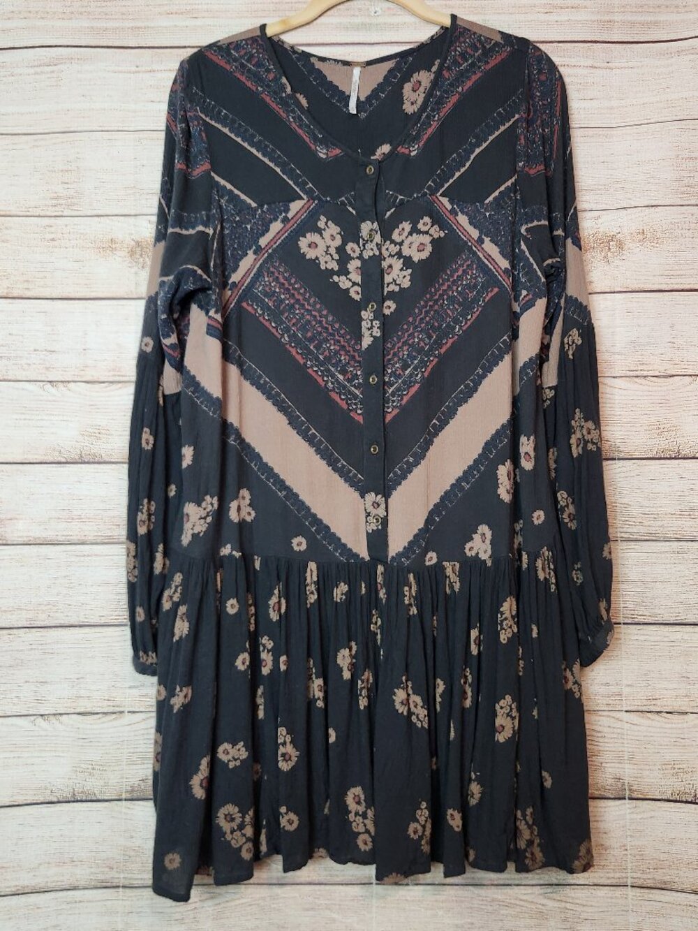 Free People From Your Heart Printed Boho Cottagecore Button Dress Women's XS